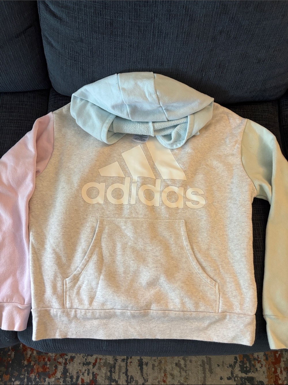 adidas Kids Pastel Colorblock Hoodie - Light Gray, Pink & Light Blue